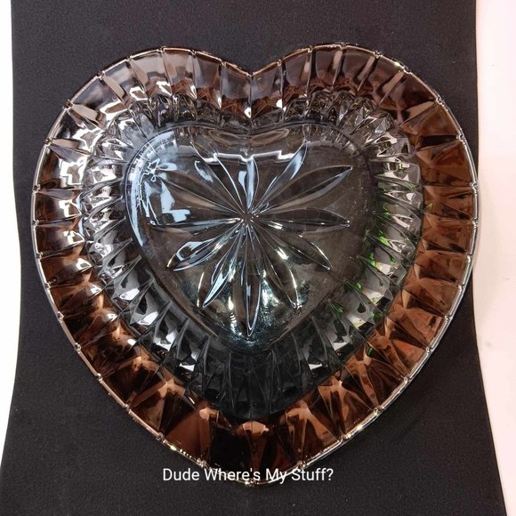 MIKASA PLATINUM DESIRE - Vintage Cut Crystal Heart Dish w/Silver Plated Trim - Picture 3 of 4